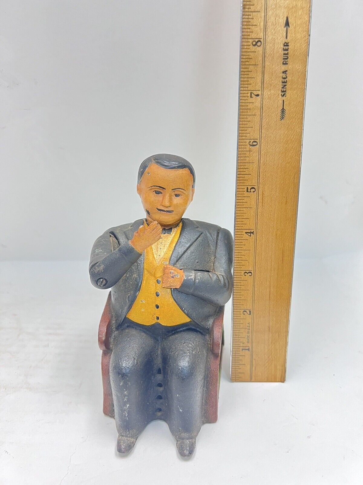 Vintage Book of Knowledge Cast Iron Coin Still Bank Tammany Hall Politician