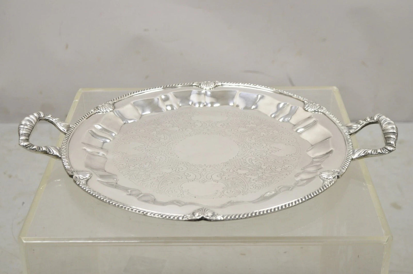 Vintage Federal Silver Co Silver Plated Round Twin Handle Bar Platter Tray