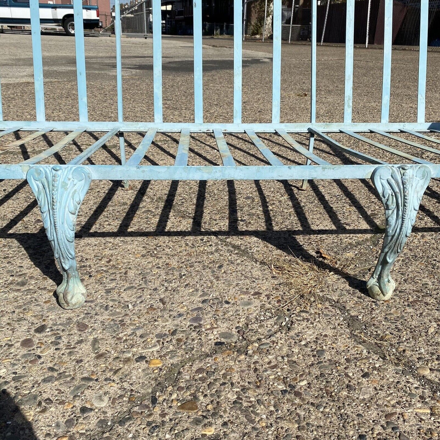 Vintage Molla Cast Aluminum Victorian Style Blue Painted Garden Patio Sofa
