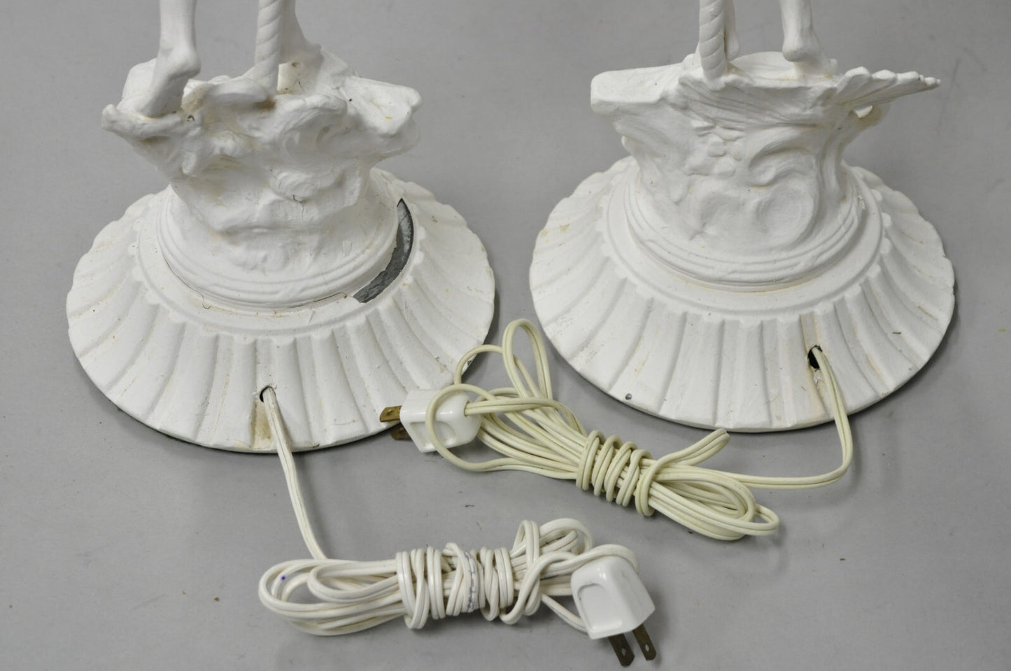 Antique French Renaissance White Painted Metal "Musicians" Table Lamps - a Pair