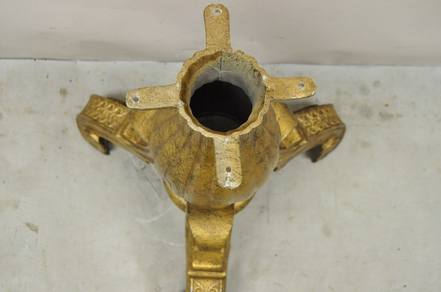 Vintage Gold Baroque Style Cast Aluminum Tripod Pedestal Table Base