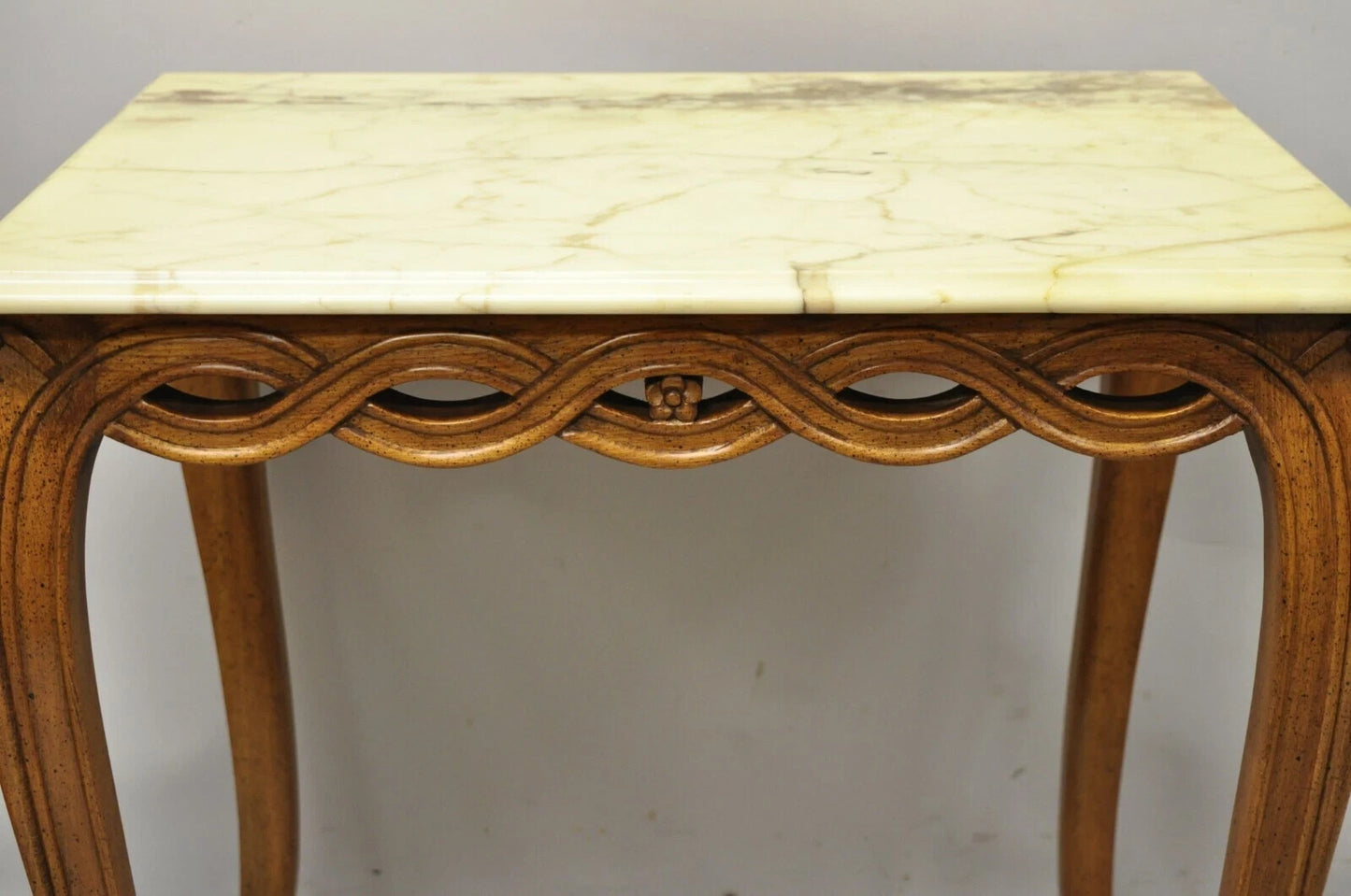 Vintage Hollywood Regency Provincial Pretzel Twist Marble Resin Side End Table