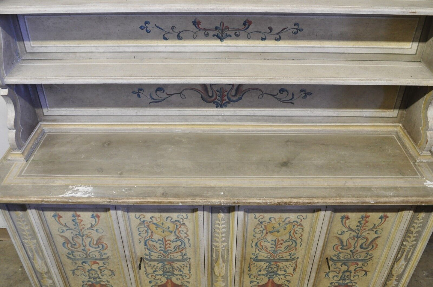 Trouvailles Italian Provincial Country Painted Large Cupboard Cabinet Hutch