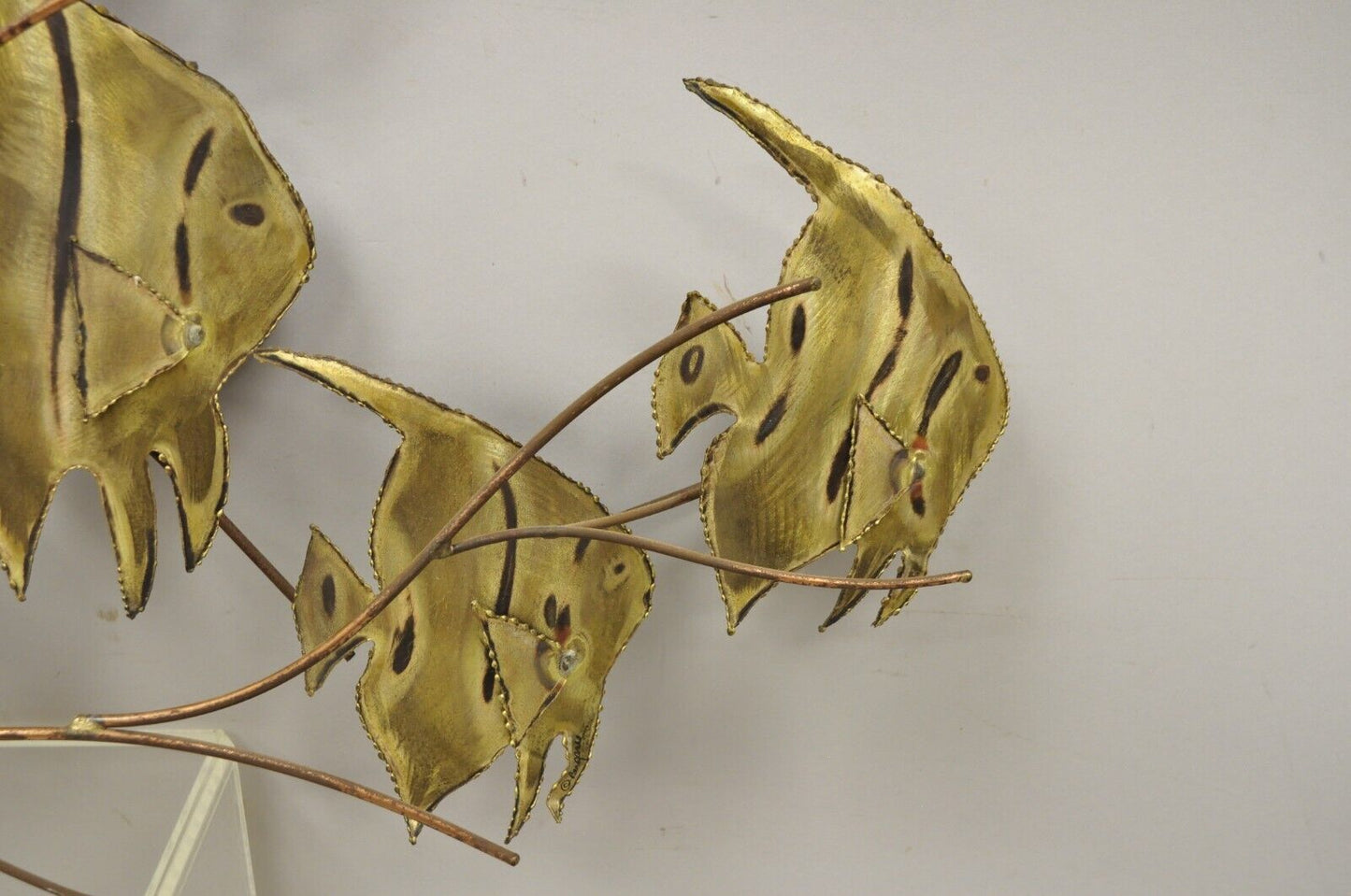 Vintage Bergasse Mid Century Modern Brass Metal School of Fish Wall Sculpture