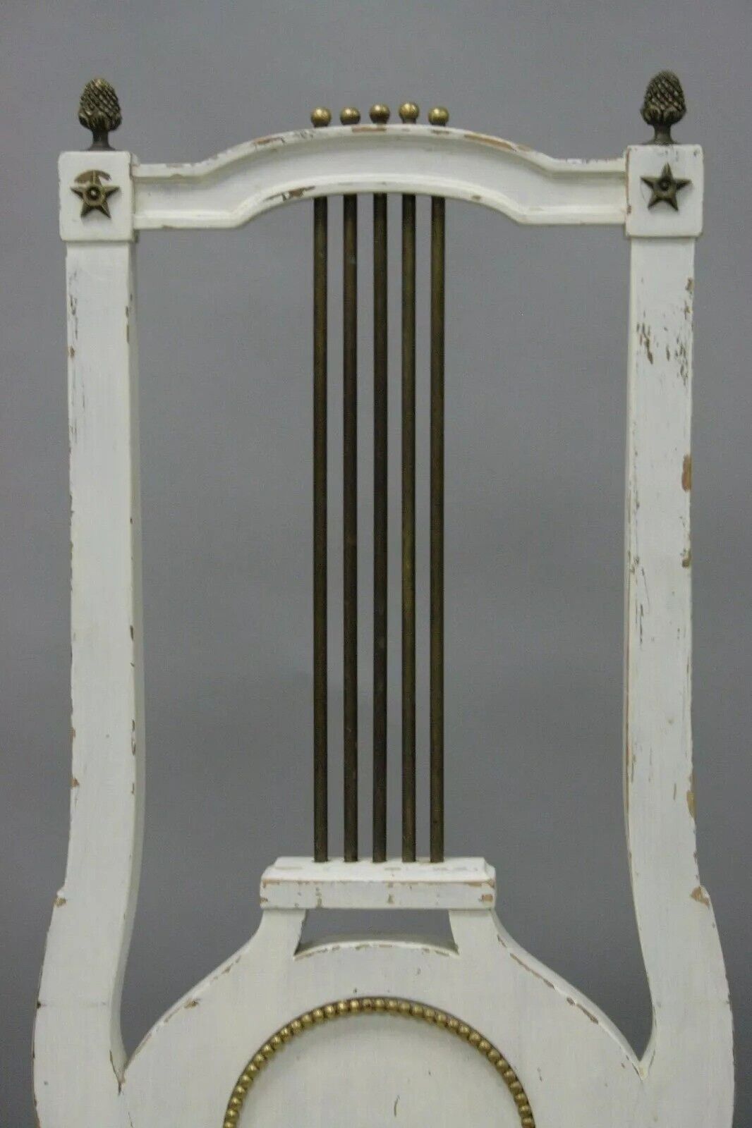 Antique French Empire Neoclassical Style Brass Harp Lyre Side Chairs - a Pair