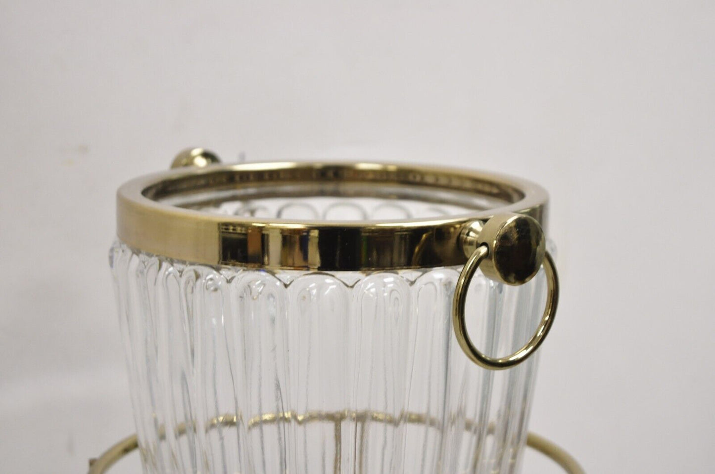 Hollywood Regency Modern Brass Glass Champagne Wine Chiller Ice Bucket on Stand