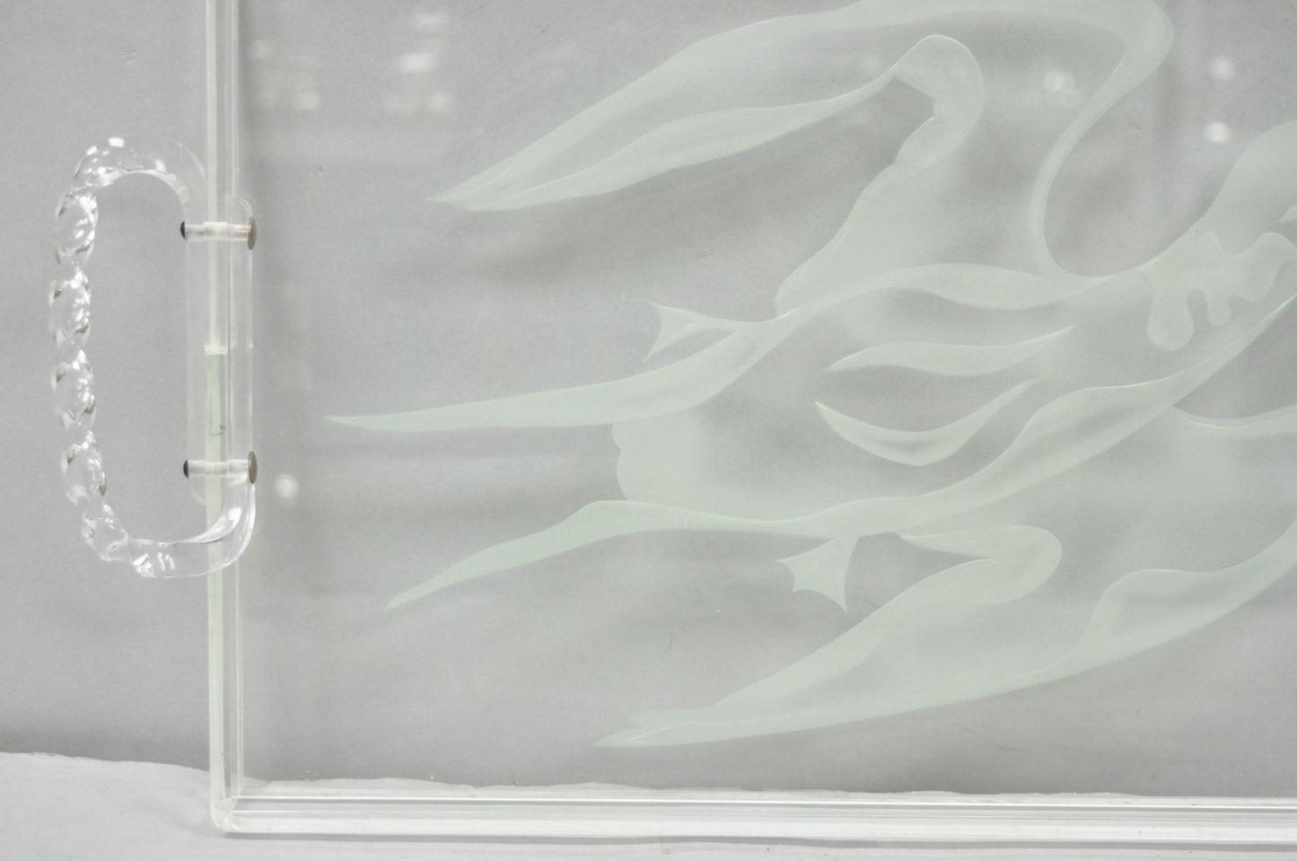 Vintage Mid Century Modern Dorothy Thorpe Style Etched Glass Bird Acrylic Tray