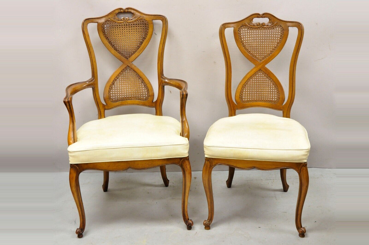 French Provincial Hollywood Regency Cane Back Pretzel Twist Dining Chair - Set 8
