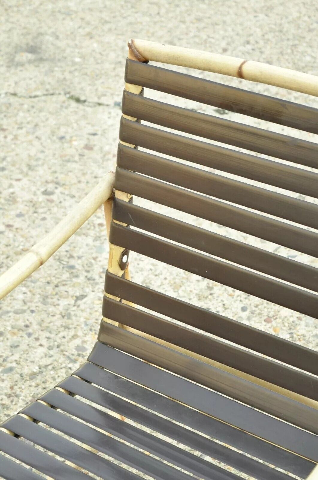 Faux Bamboo Chinese Chippendale Aluminum Vinyl Strap Pool Arm Chairs - a Pair