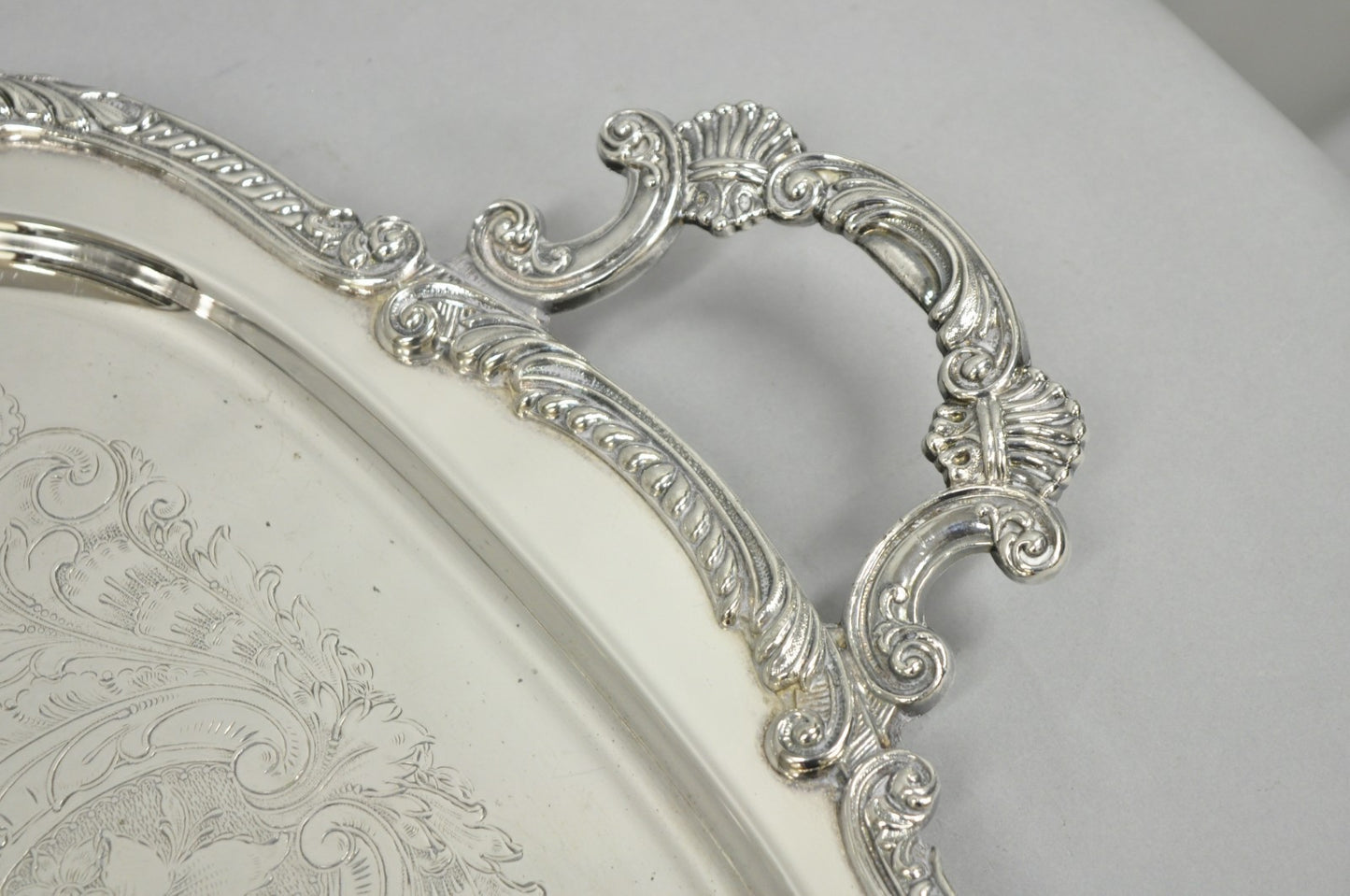 Antique English Victorian Silver Plated Ornate Twin Handle Bar Tray by BSC