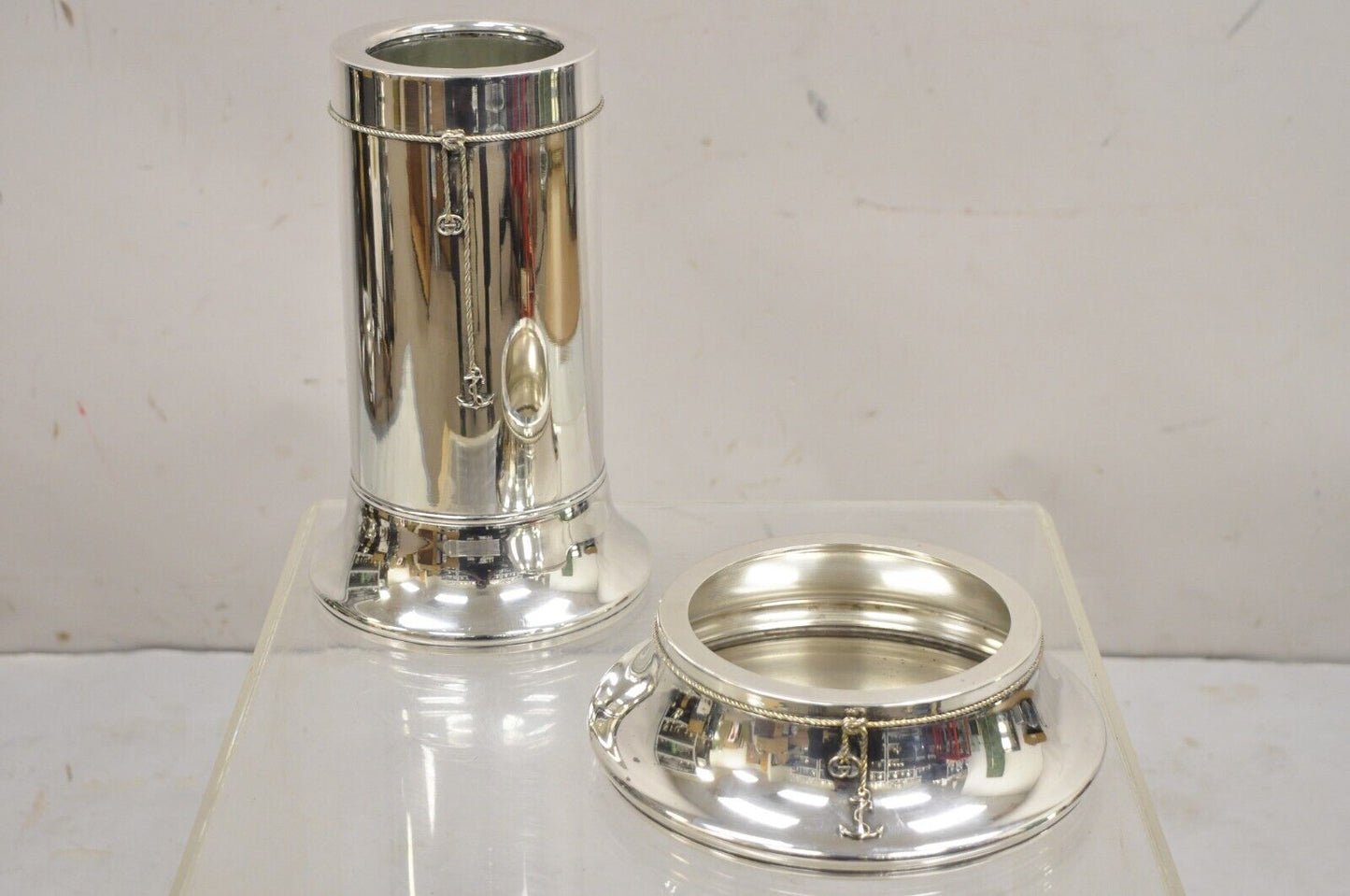 Vintage Gucci Nautical Ship Anchor Silver Plated Champagne Wine Chiller Bucket