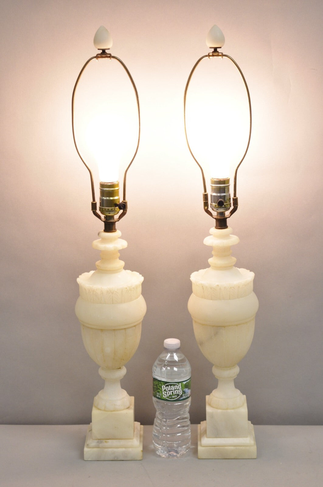 Antique French Empire Neoclassical Carved Alabaster Urn Table Lamp - a Pair