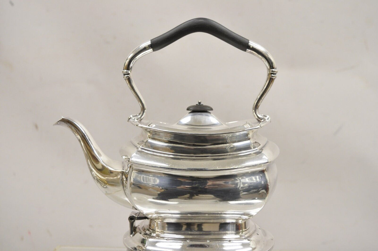 Antique HB&H English Edwardian Silver Plated Tilting Tea Kettle Pot On Base