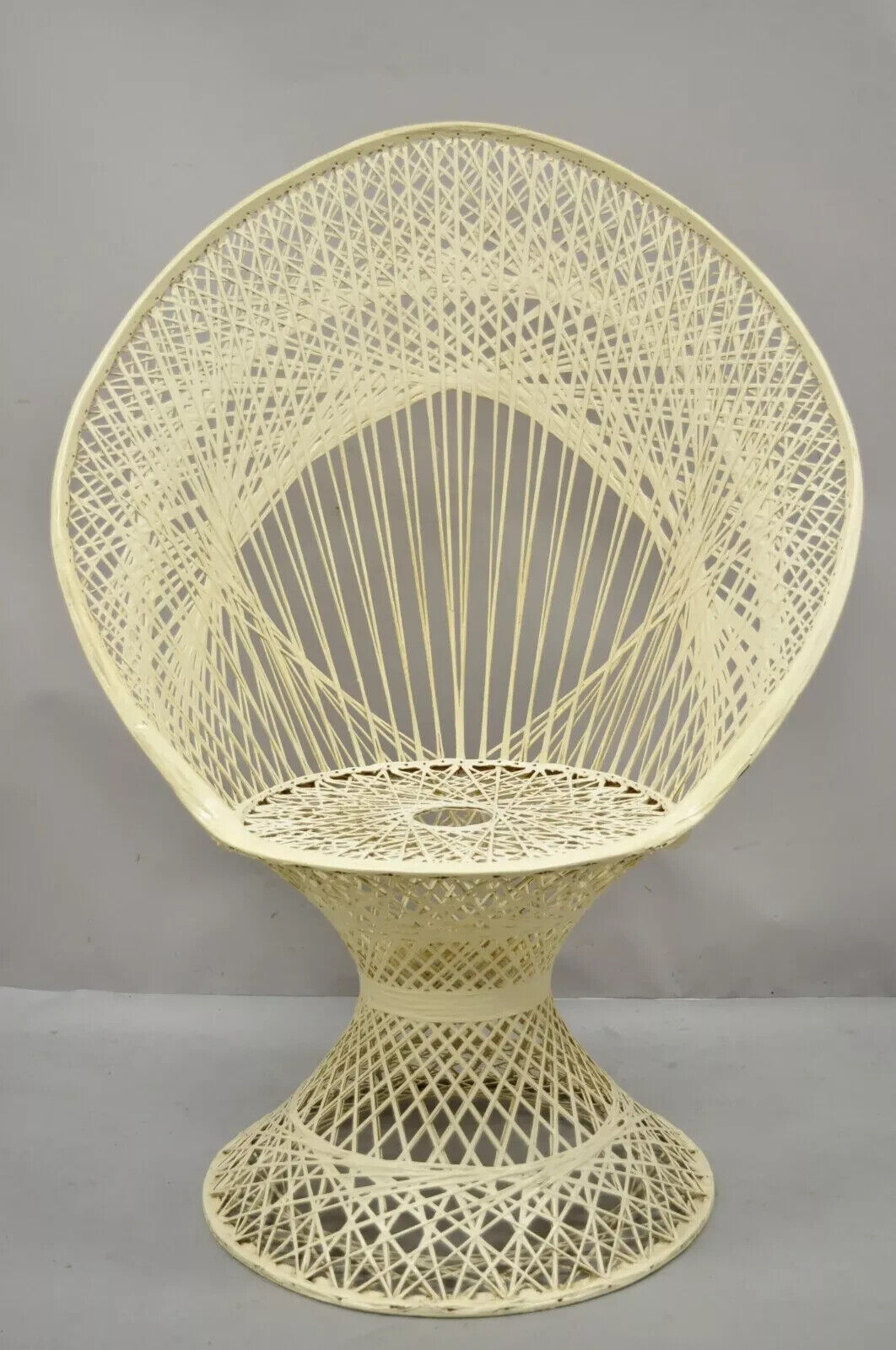 Russell Woodard Woven Spun Fiberglass Tall Fan Back Peacock Diamond Chair