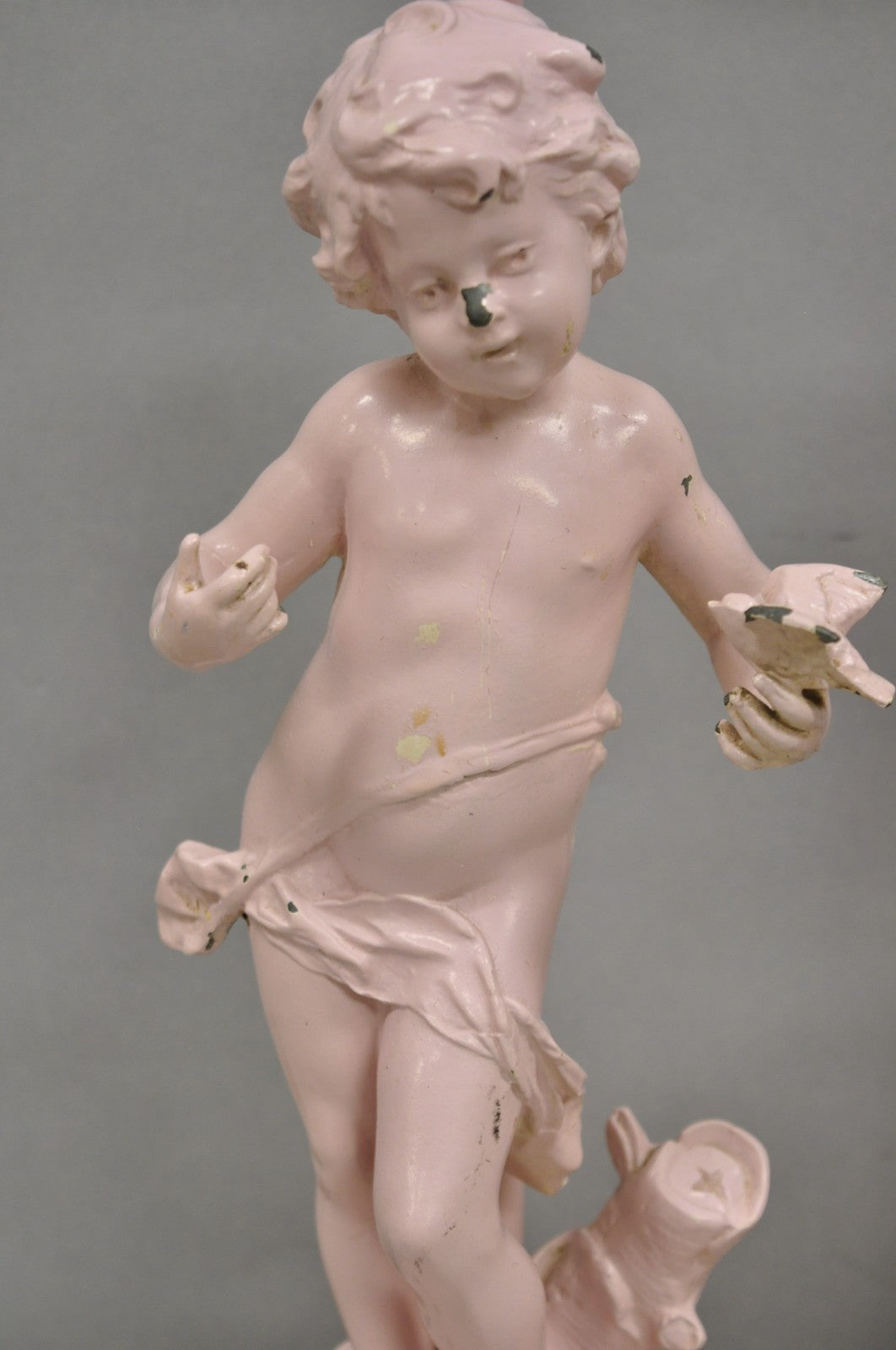 Antique French Renaissance Figural Spelter Metal Figural Cherub Table Lamps Pair