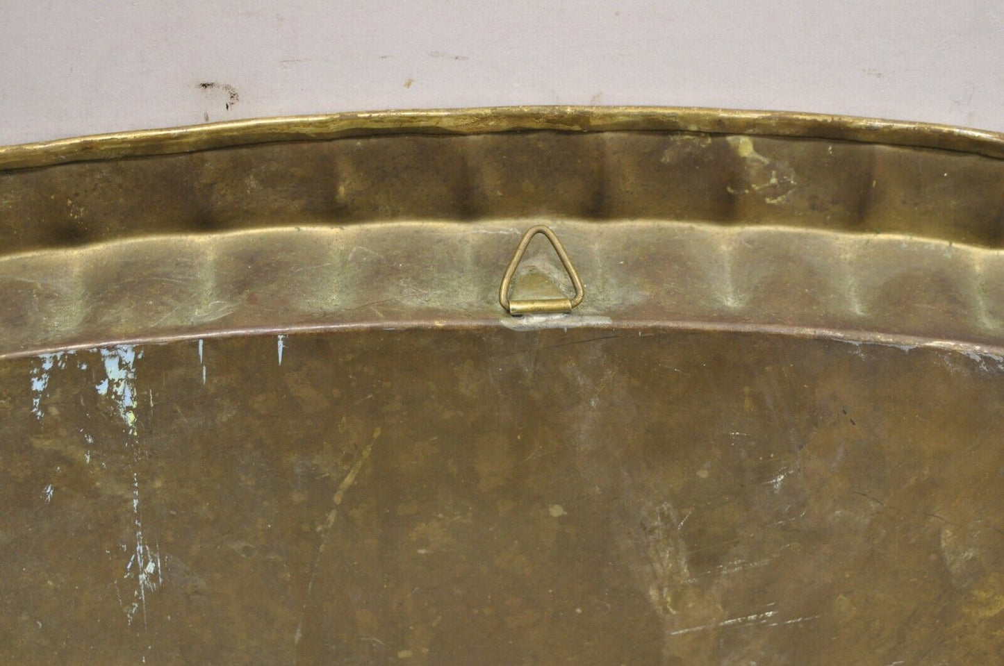 Vintage Moroccan Middle Eastern Solid Brass Large Oval Engraved 42" Tray Top