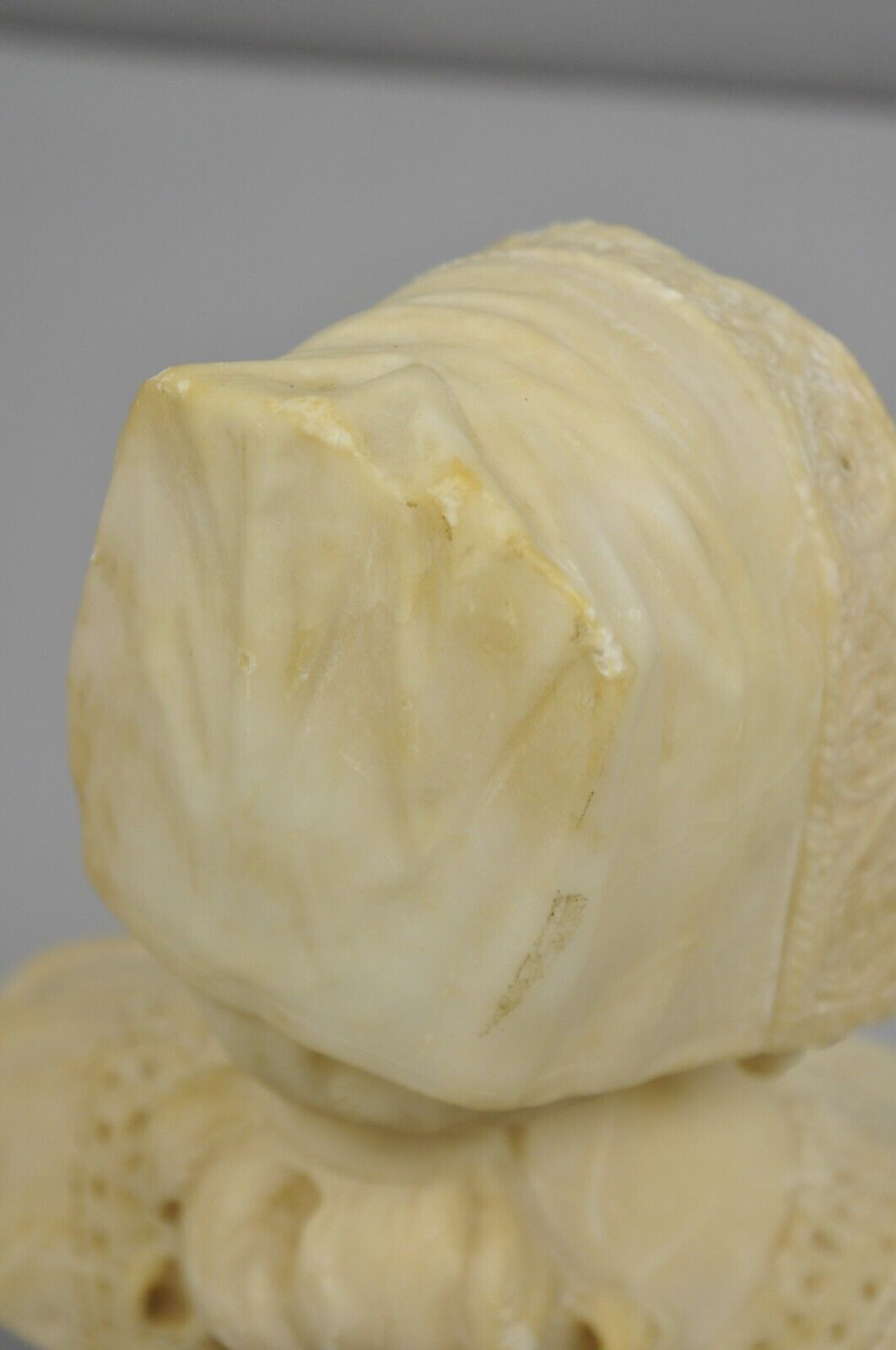 Antique Victorian Carved Alabaster Marble Figural Young Woman Maiden Bust Statue