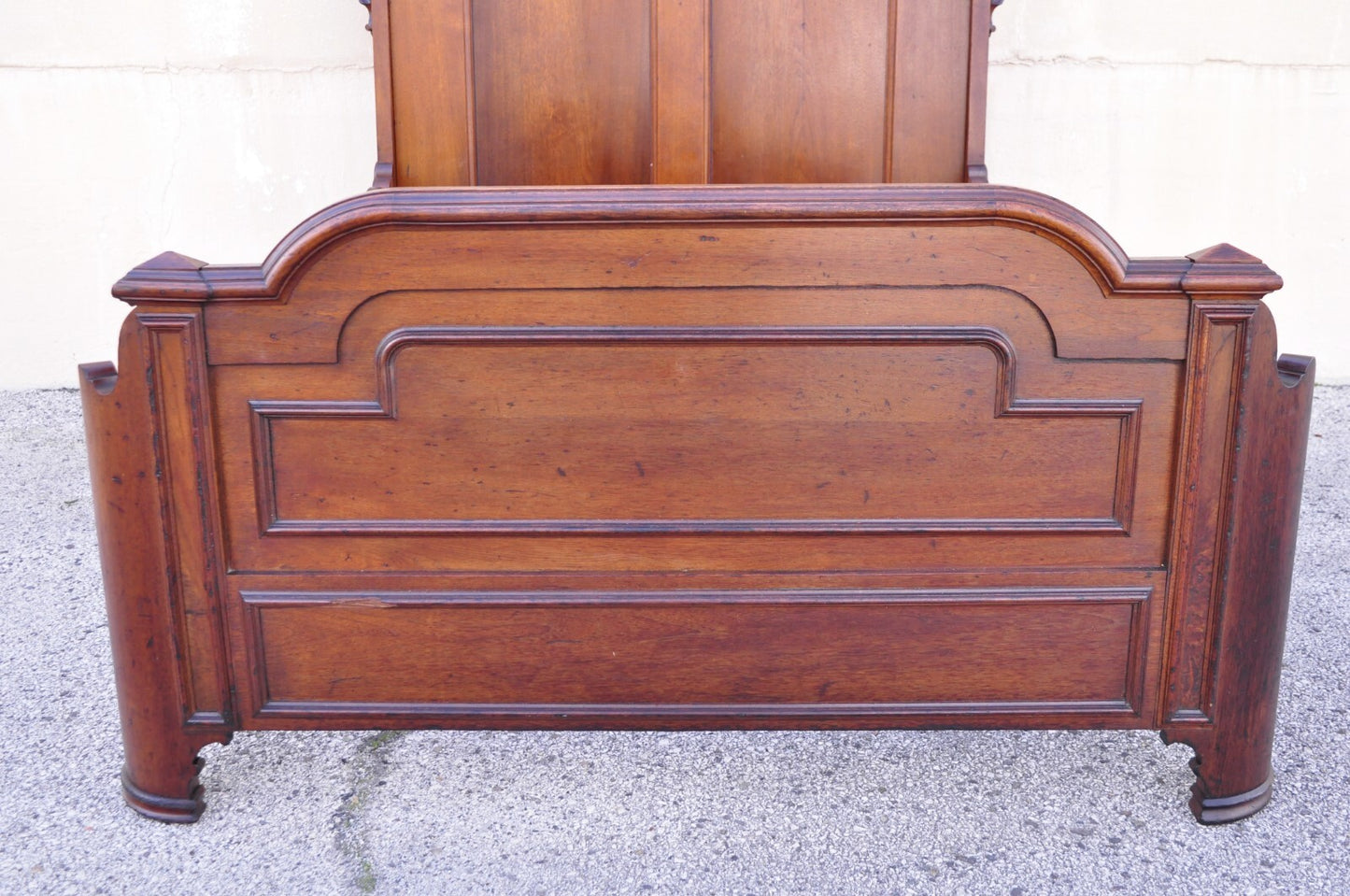 Antique Eastlake Victorian Stately Carved Walnut Highback Full Size Bed Frame