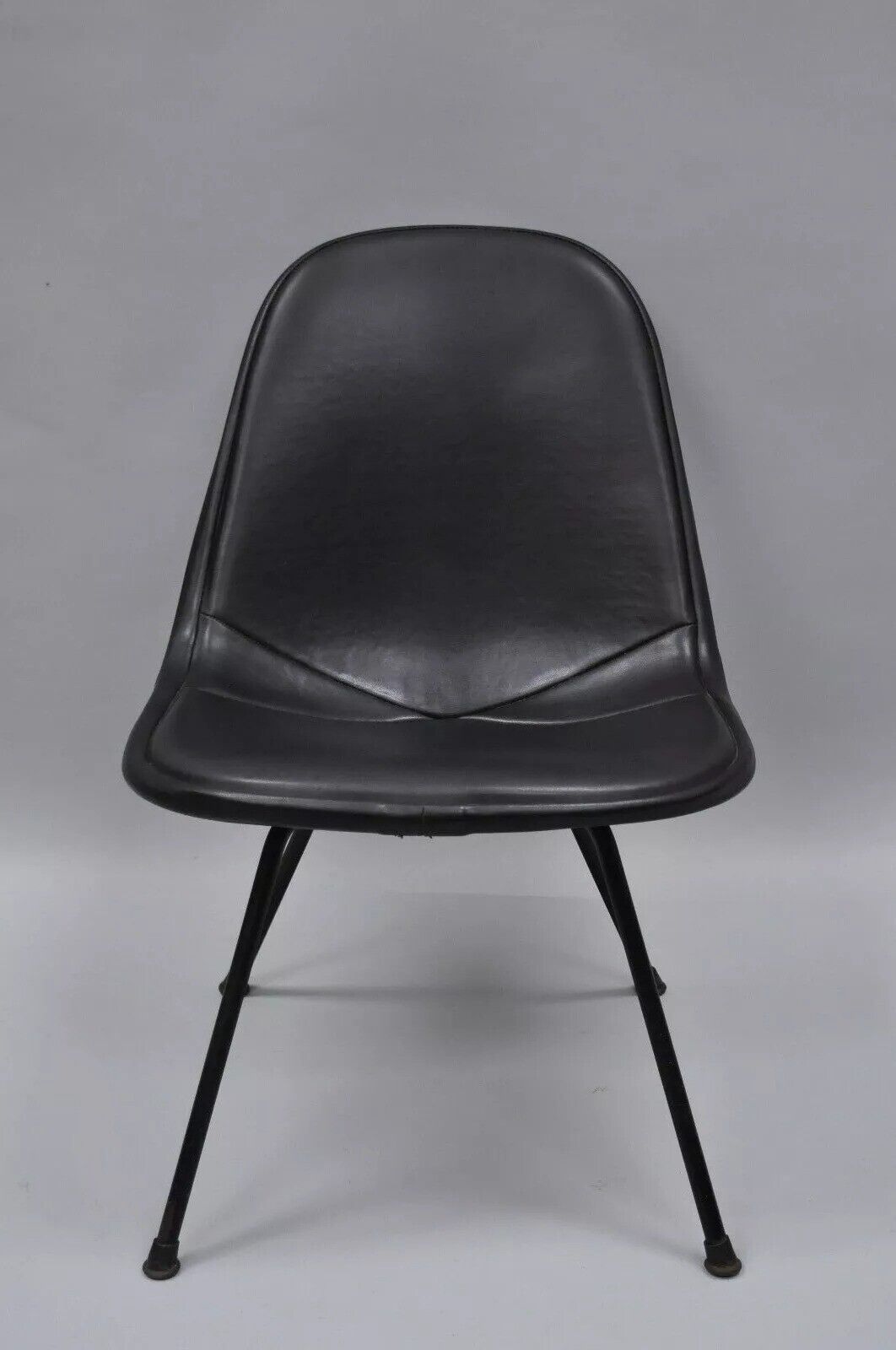 Vintage Herman Miller Eames DKX Black Upholstered Padded Vinyl Wire Frame Chair