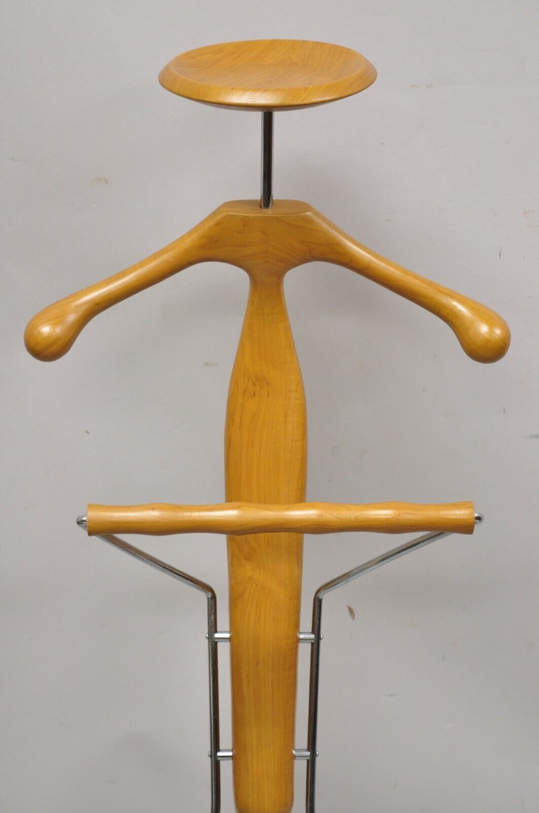 Post Modern Italian Sculpted Cherry Wood and Metal Clothing Valet by Porada