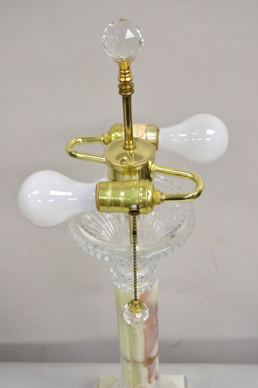 Vintage Hollywood Regency Green Onyx Stone Corinthian Column Table Lamp