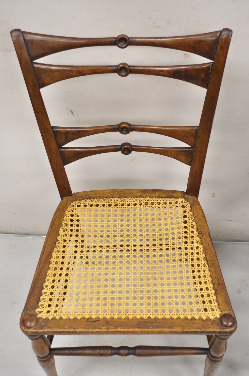 Antique Italian Biedermeier Arts & Crafts Walnut Bowtie Chiavari Side Chair Pair