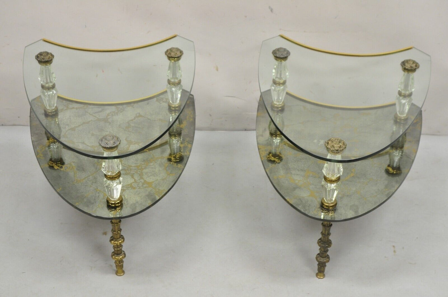 Vintage Hollywood Regency Two Tier Italian Églomisé Glass Side Tables - a Pair