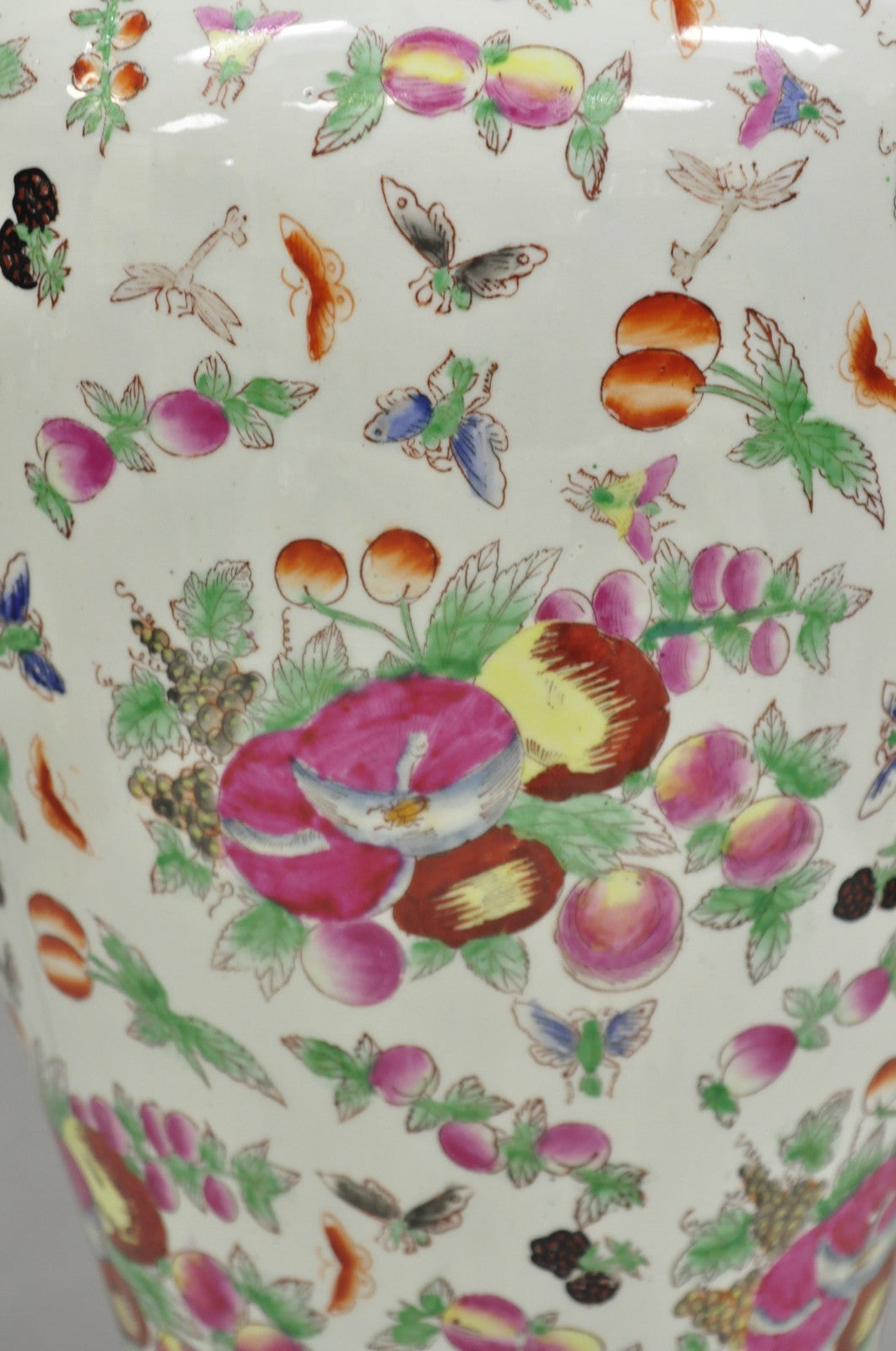 Vintage Chinoiserie Porcelain Jardinière Pink Flower Painted Large Table Lamp