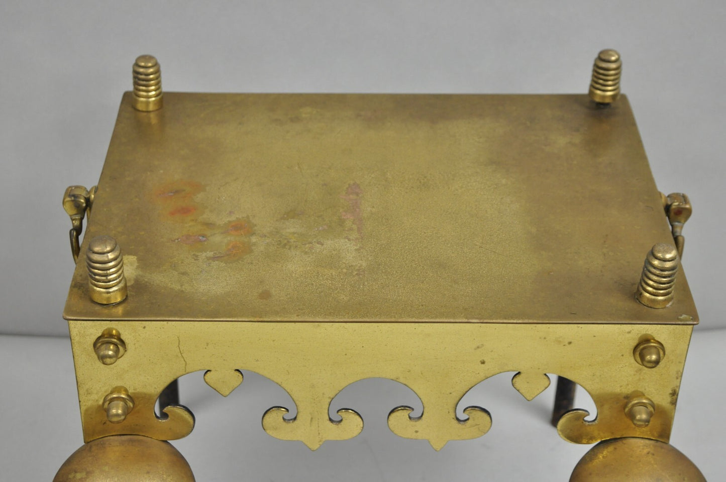 Antique English Victorian Brass Cabriole Leg Fireplace Hearth Footman Trivet