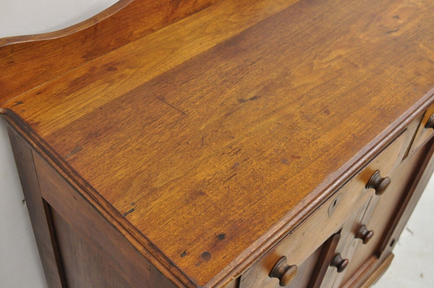 Antique American Colonial Primitive Mahogany 2 Drawer Jelly Cupboard Cabinet