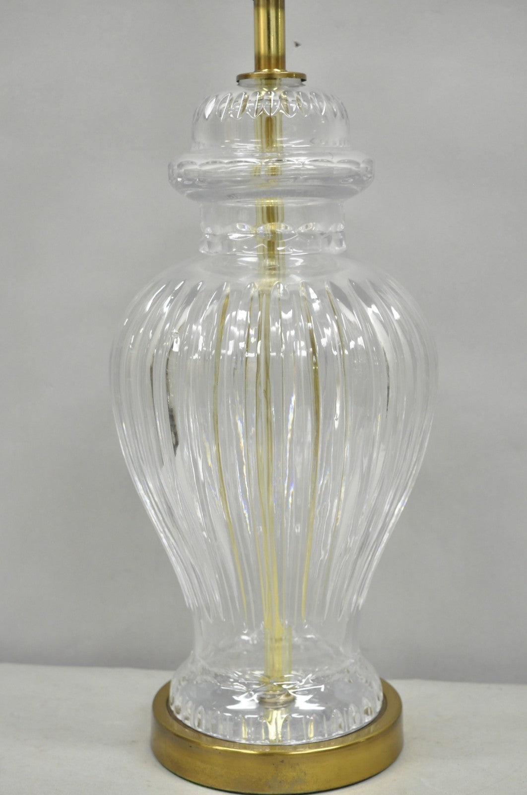 Vintage Chinoiserie French Leaded Crystal Glass Ginger Jar Brass Table Lamp