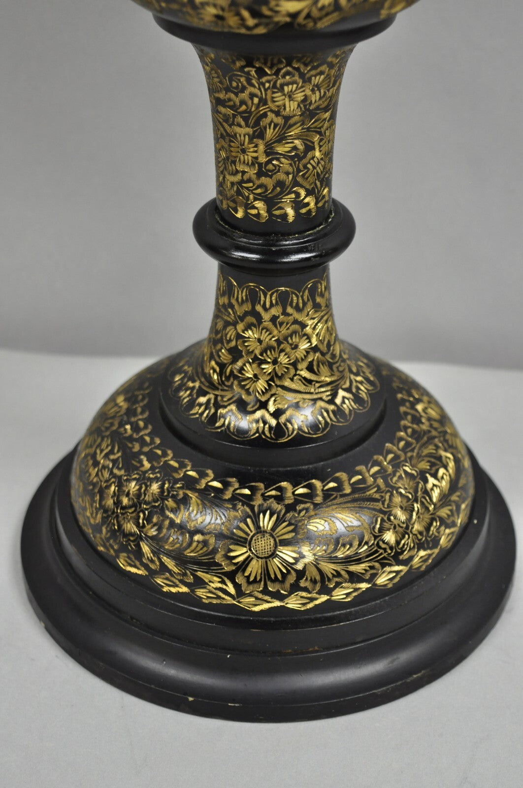 Vintage Syrian Anglo Indian Ornate Floral Etched Brass Tall Table Lamp