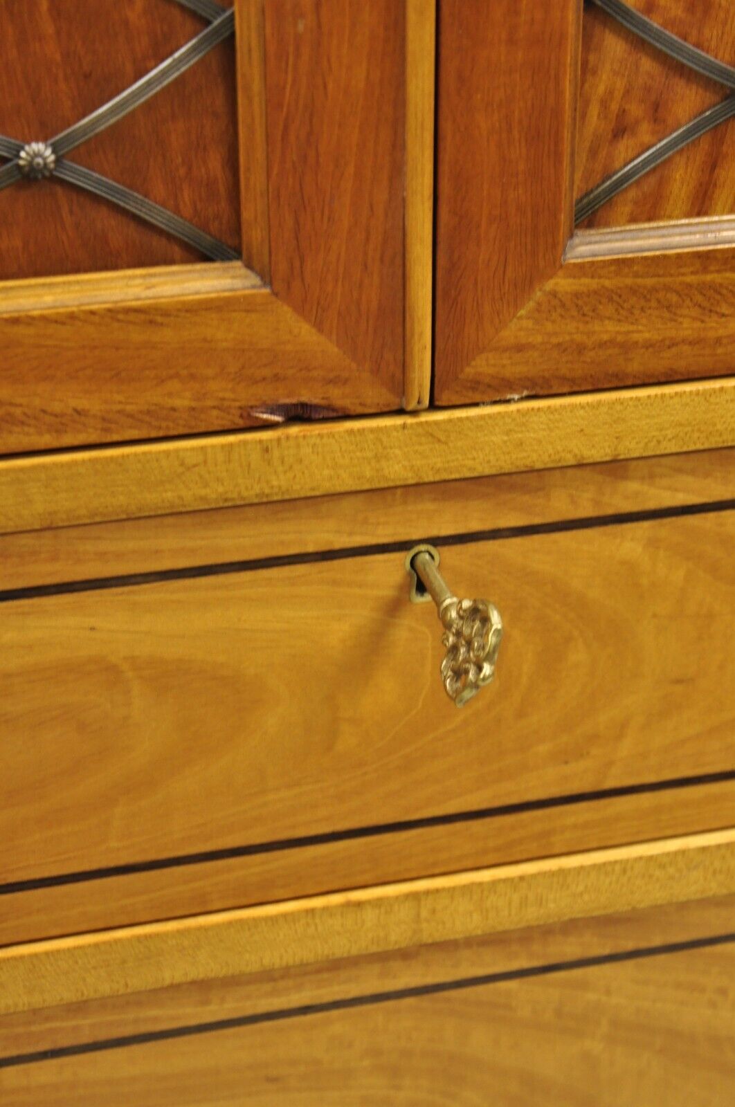 Vintage Kittenger Regency Neoclassical Satinwood & Rosewood Tall Chest Dresser