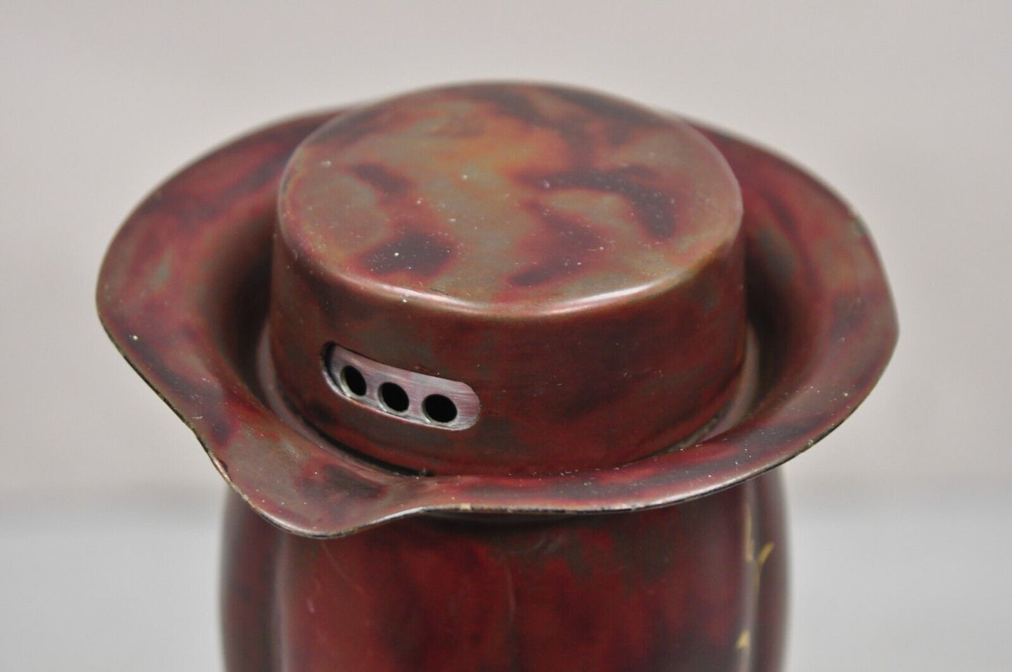 Vintage Occupied Japan Bronze Metal Red Lacquered Bulbous Pitcher by Marumi
