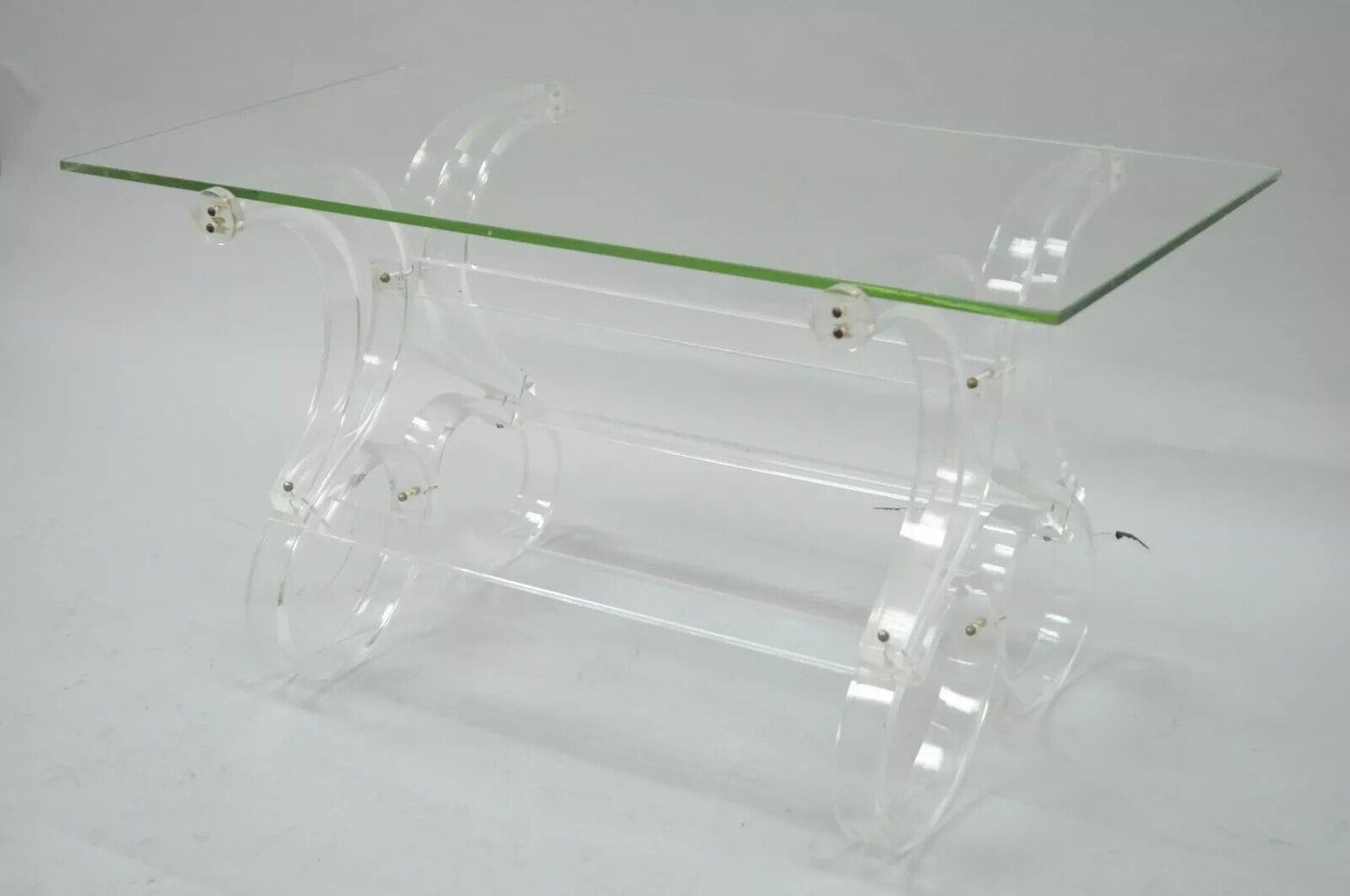 Mid Century Modern Scrolling Ribbon Lucite Glass Hollywood Regency Coffee Table