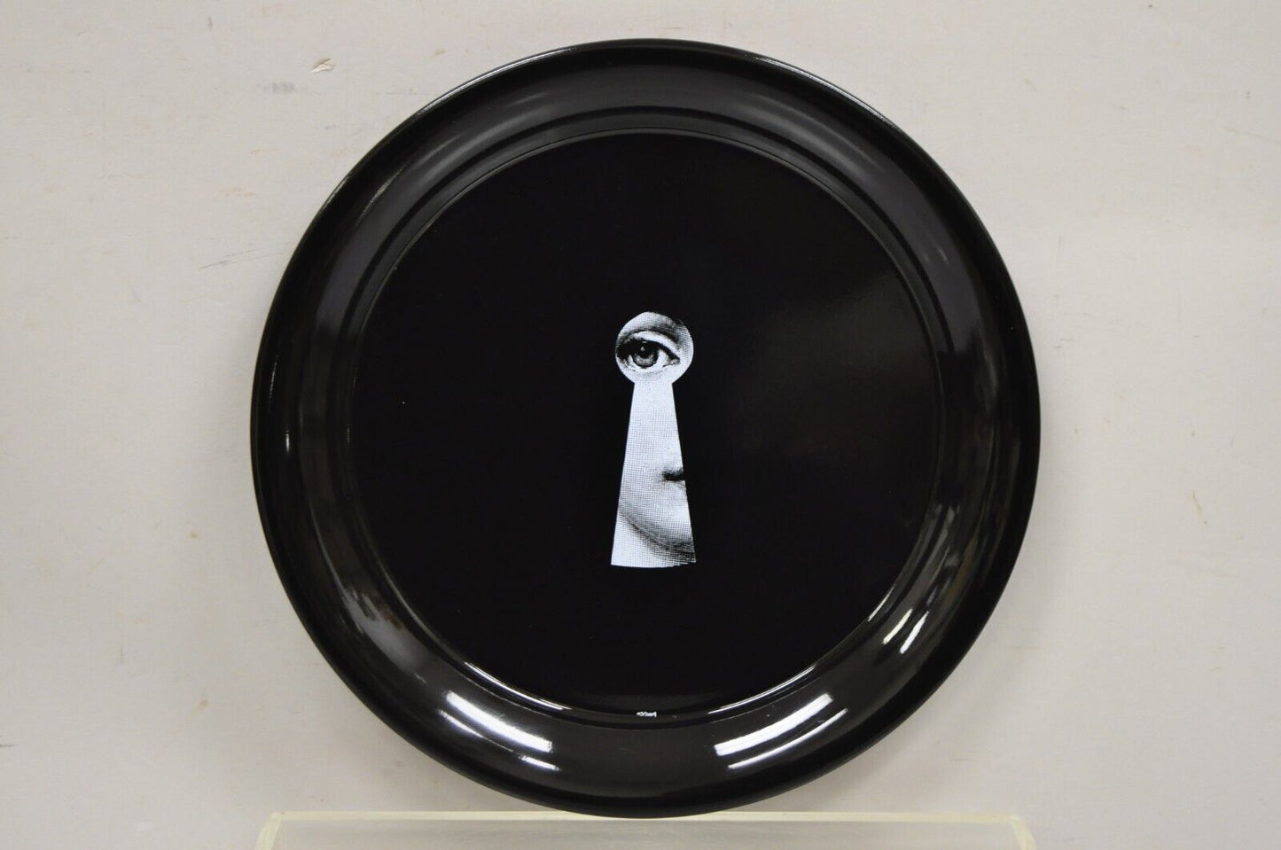 Fornasetti Milano Italy Serratura Black and White Keyhole Round Platter Tray