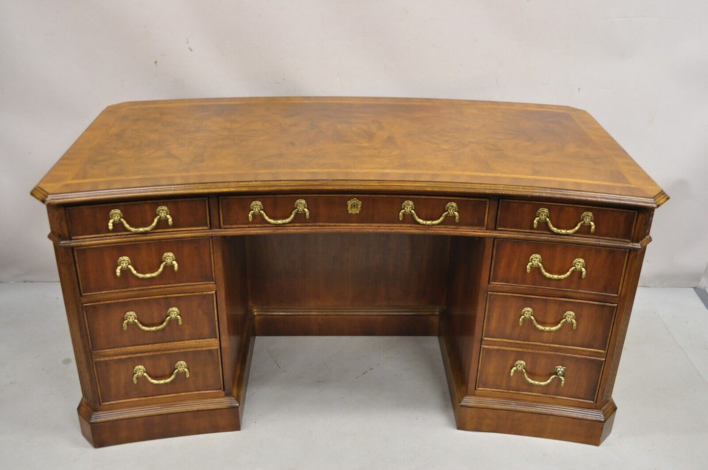Drexel Heritage Georgian Chippendale Style Inlaid Mahogany Executive Office Desk