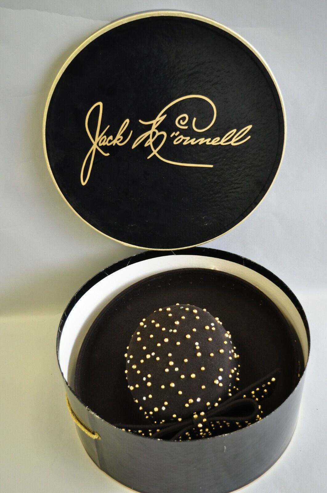 Vintage Jack McConnell Boutique Brown Wool Gold Silver Stud Wide Brim Derby Hat