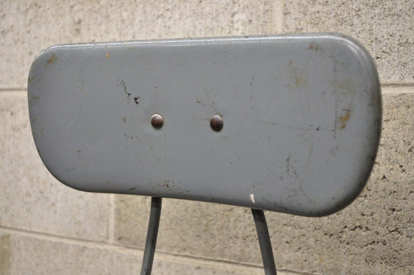 Antique American Industrial Gray Metal Drafting Stool Artist Work Chair