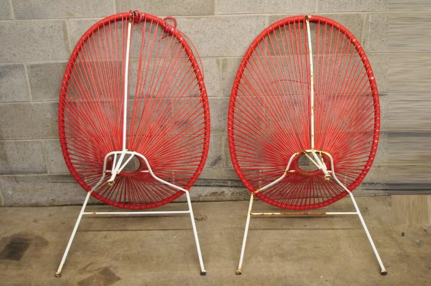 Vintage Mid Century Modern Vinyl Rope Hoop Wrought Iron Acapulco Chairs - a Pair