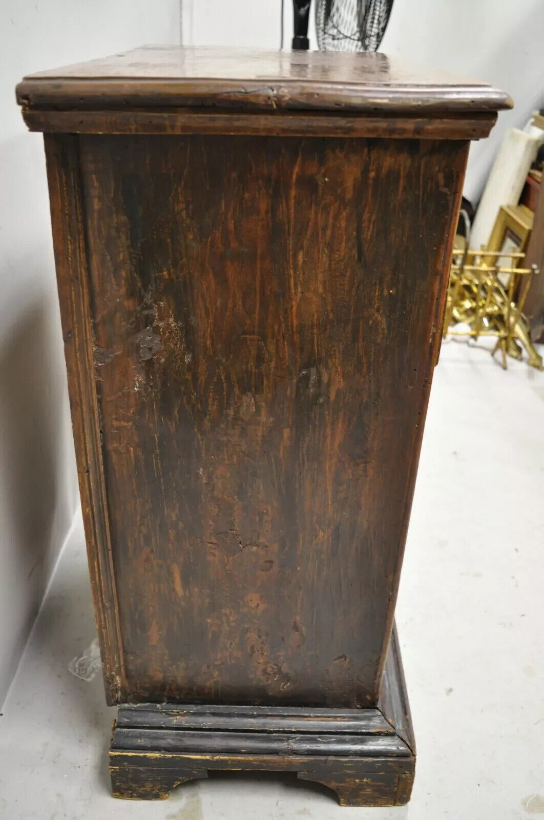 19th Century Italian Marquetry Inlay Walnut 3 Drawer Commode Chest Nightstand