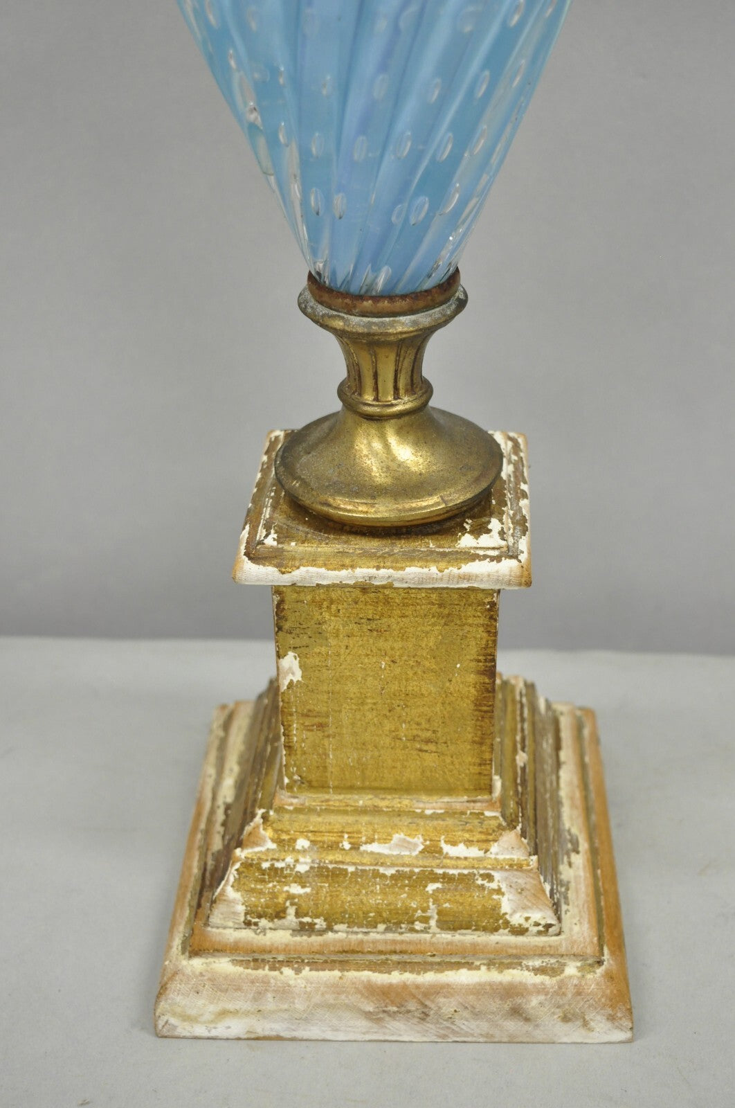 Italian Hollywood Regency Blue Murano Glass Gold Leaf Wheat Sheaf Table Lamp