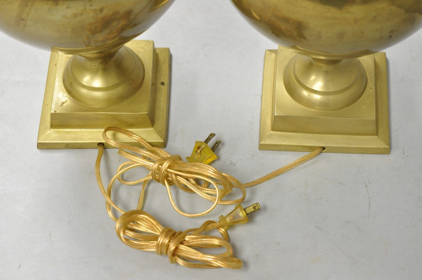 Vintage Hollywood Regency Patinated Brass Jardiniere Urn Table Lamps - a Pair