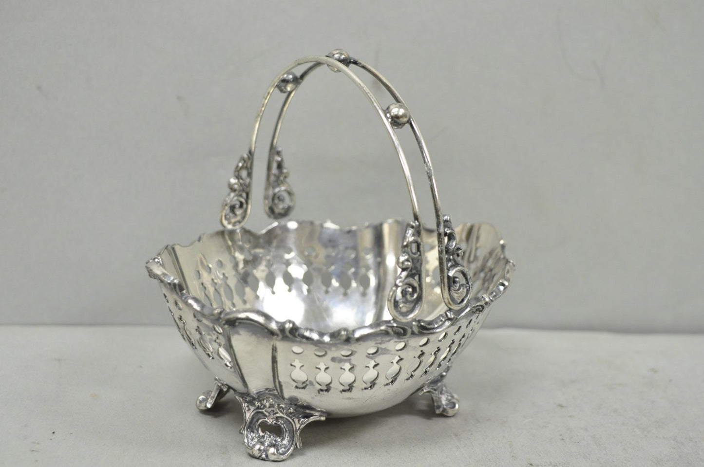 Antique Wallace Bros Victorian Silver Plated Reticulated Small Basket Nut Dish