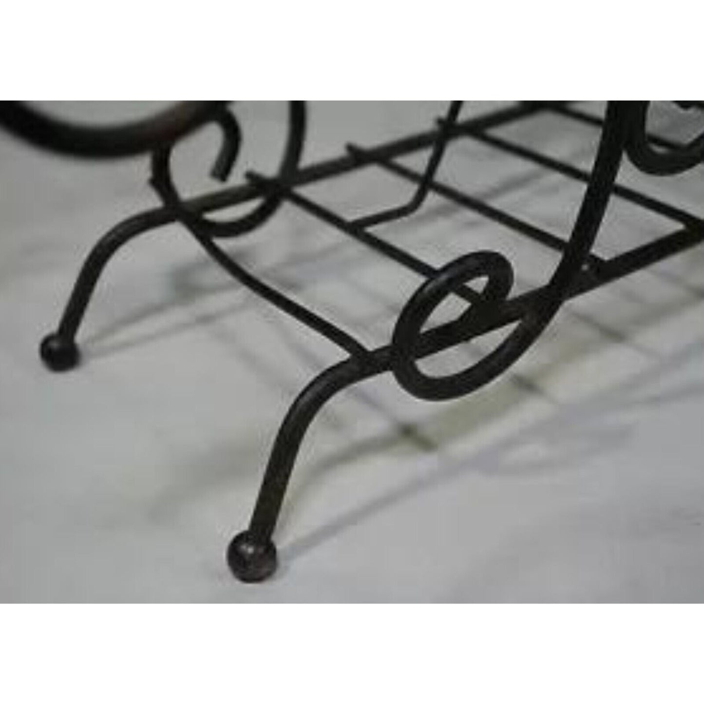 Vintage Wrought Iron Scrolling Hollywood Regency Whimsical Magazine Rack Stand