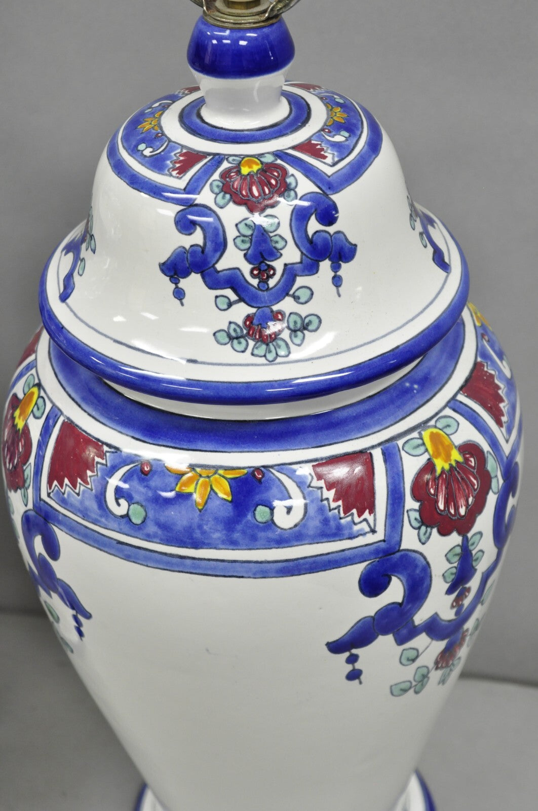 Vintage Chinoiserie White Blue Porcelain Ceramic Jardiniere Table Lamp - a Pair