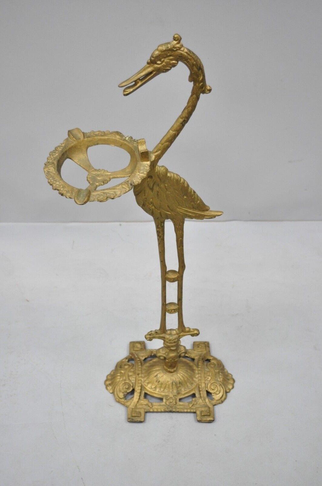 Art Deco Cast Iron Stork Bird Ashtray Smoking Stand Crane Heron by Sandel