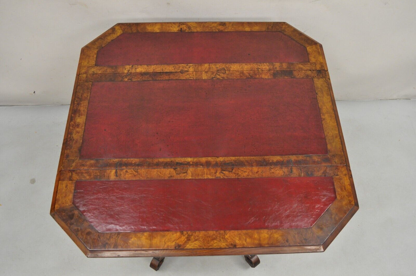 Antique Eastlake Victorian Leather Top Walnut Dropleaf Parlor Game Table