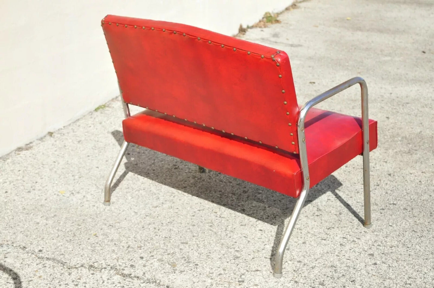 Vintage Art Deco Steel Metal Red Loveseat & Pair Lounge Chairs - 3pc Set by Yale