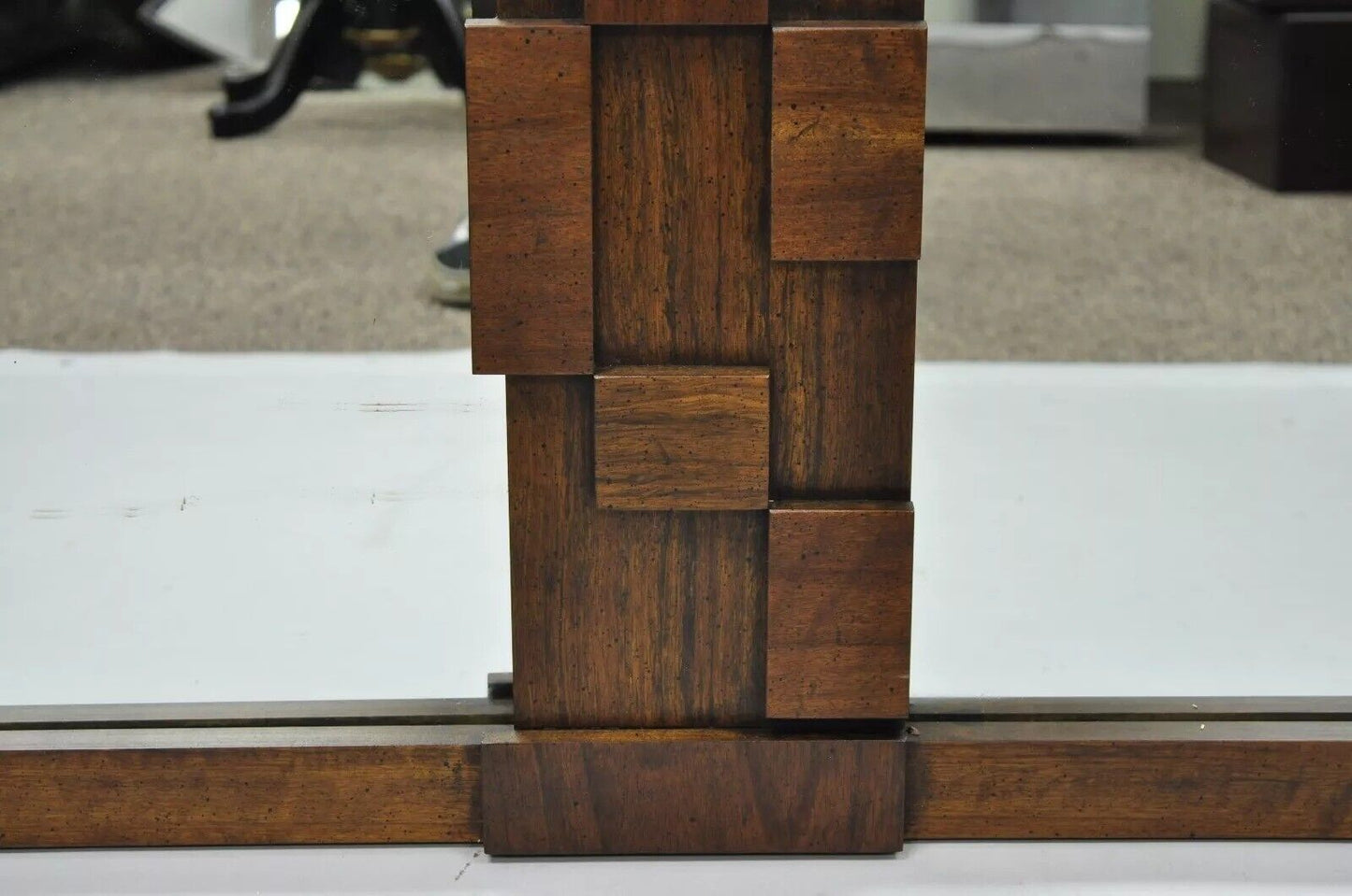 Lane Mid Century Modern Geometric Wood Block Brutalist Double Wall Mirror